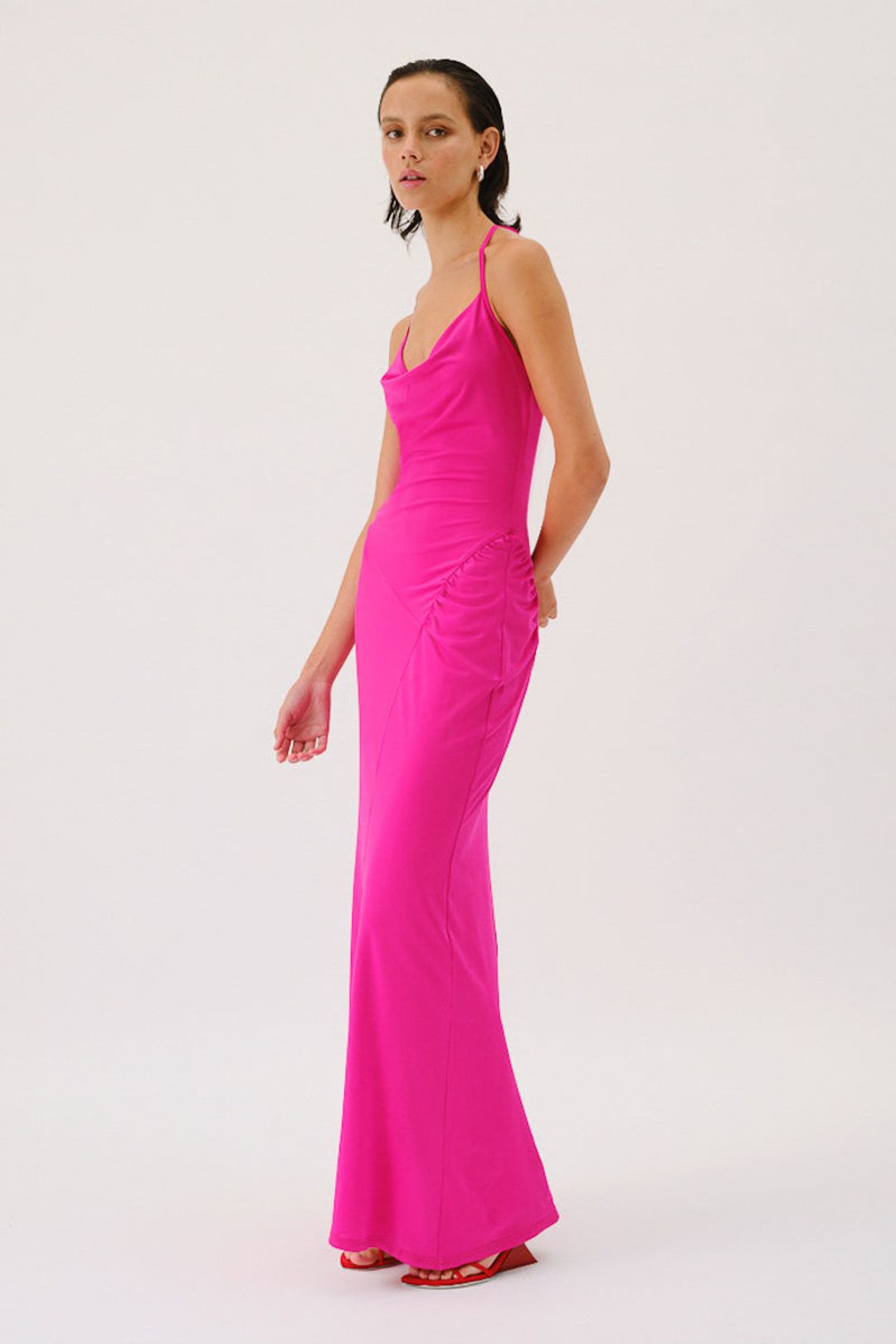 GARNET DEEP COWL NECK MAXI DRESS - PINK