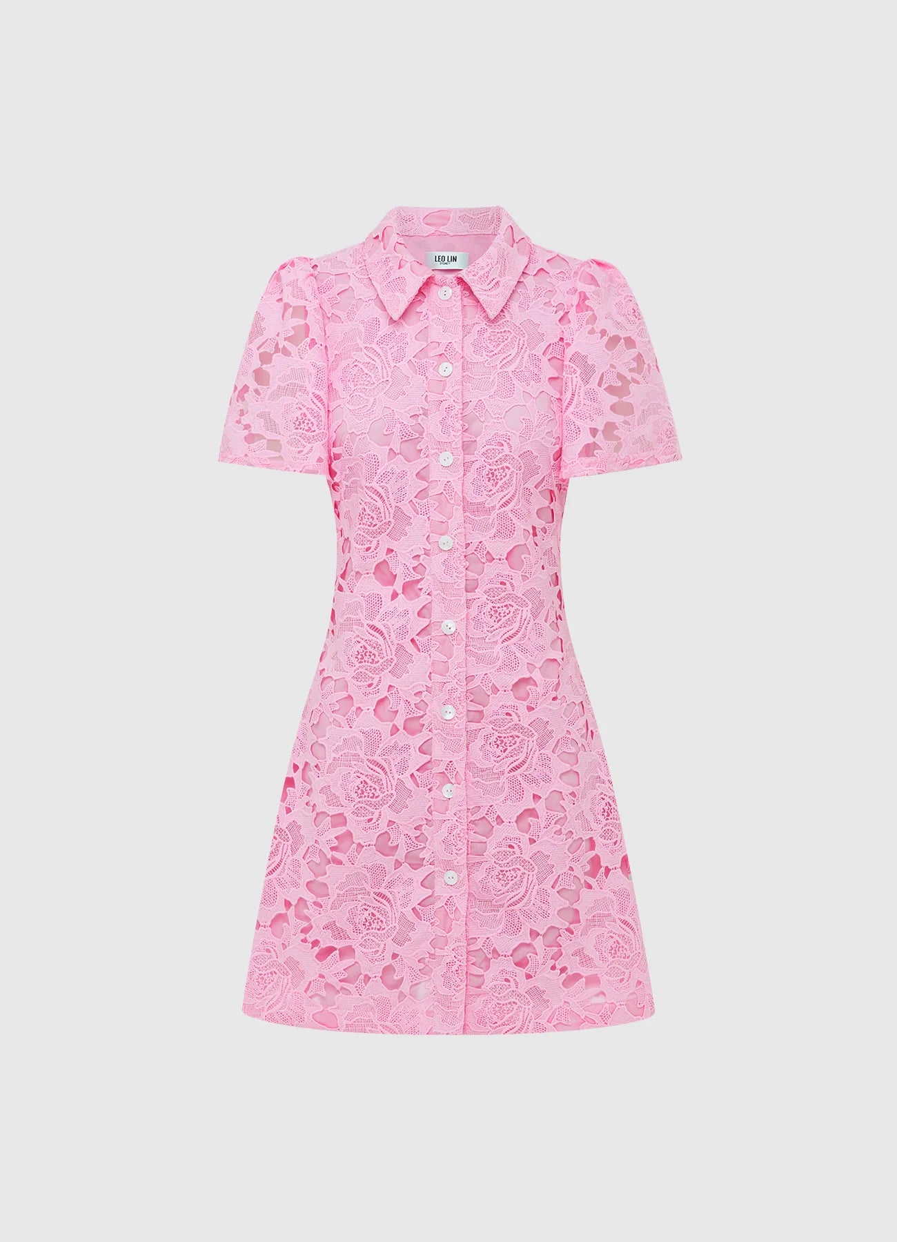 Brooke Lace Shirt Sleeve Mini Dress - Candy Pink