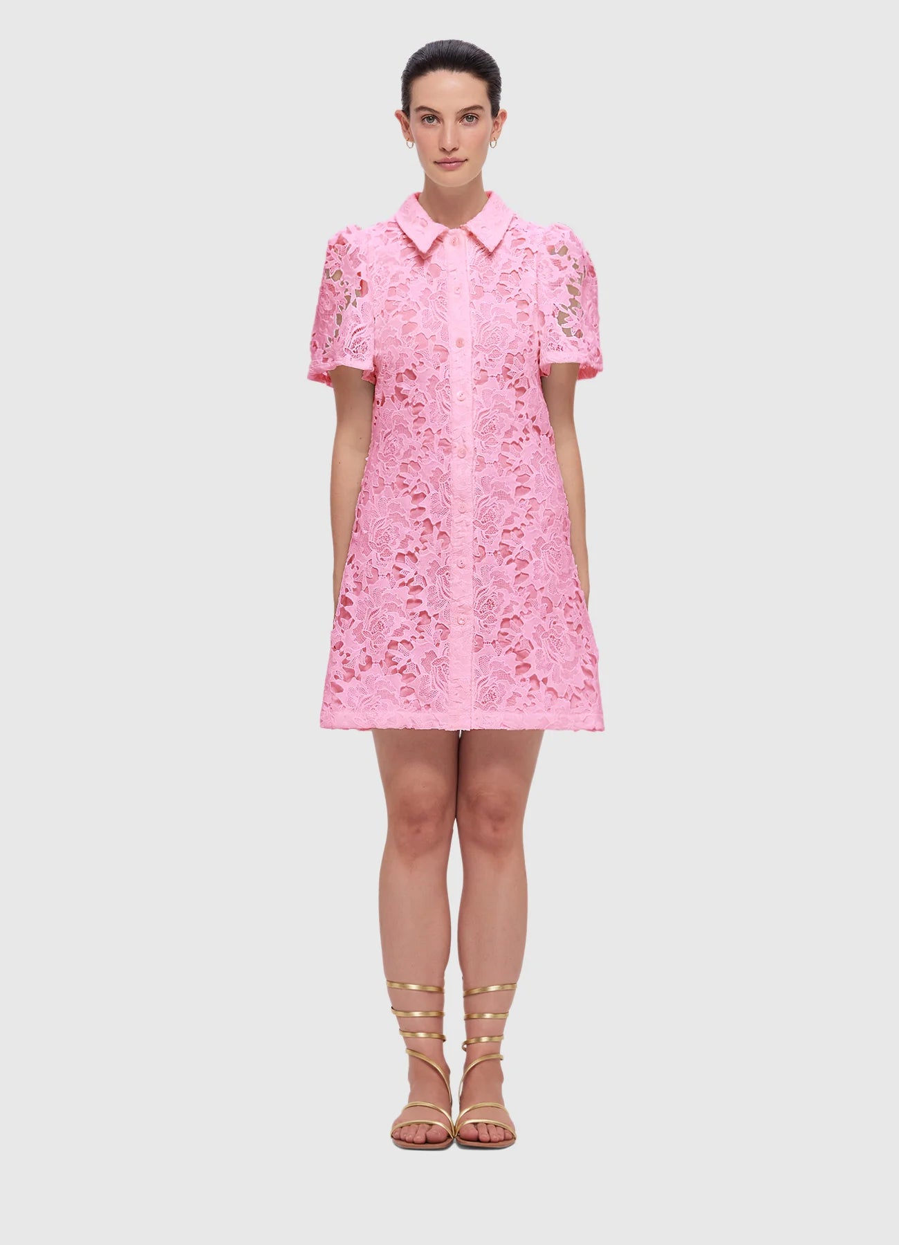 Brooke Lace Shirt Sleeve Mini Dress - Candy Pink