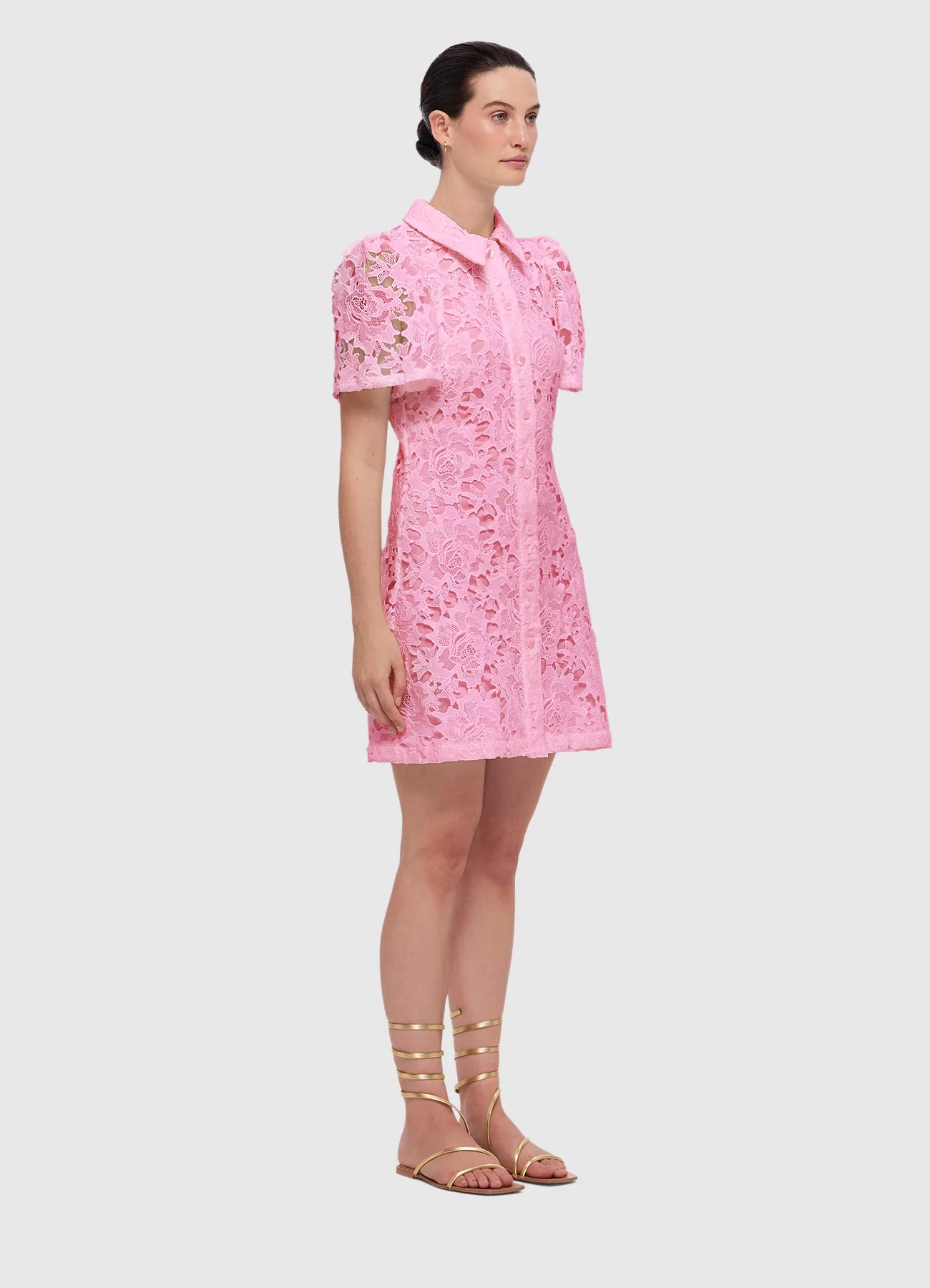 Brooke Lace Shirt Sleeve Mini Dress - Candy Pink