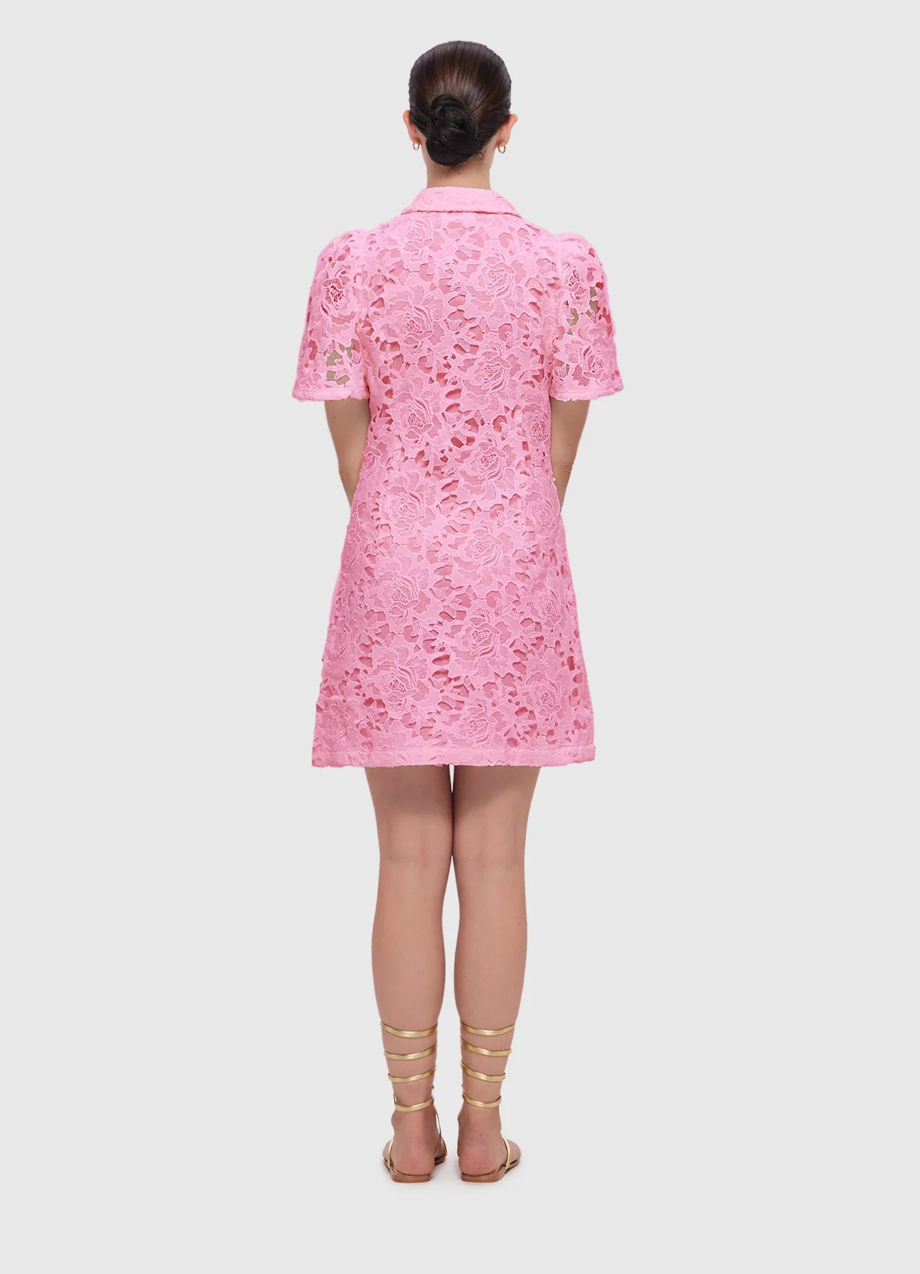 Brooke Lace Shirt Sleeve Mini Dress - Candy Pink