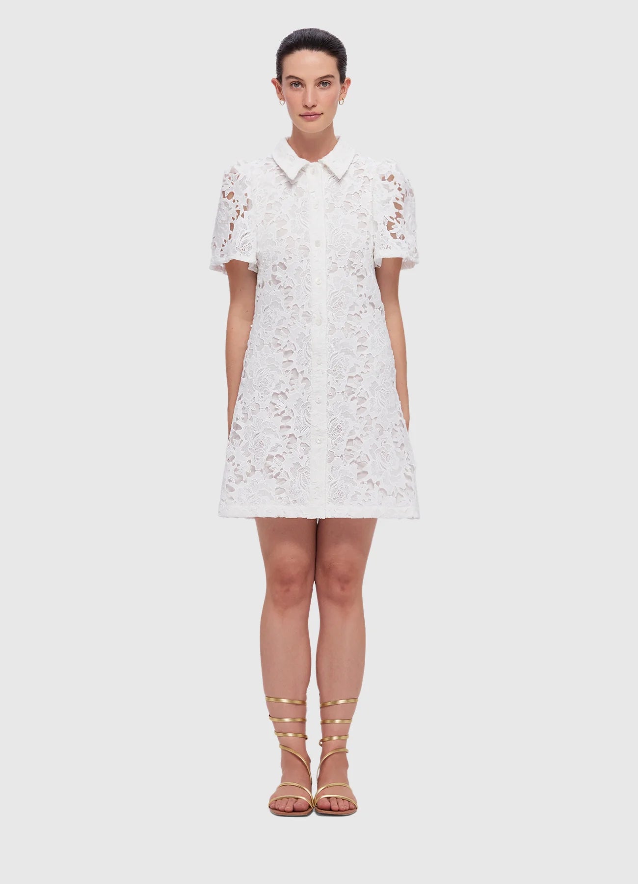 Brooke Lace Shirt Sleeve Mini Dress - Snow