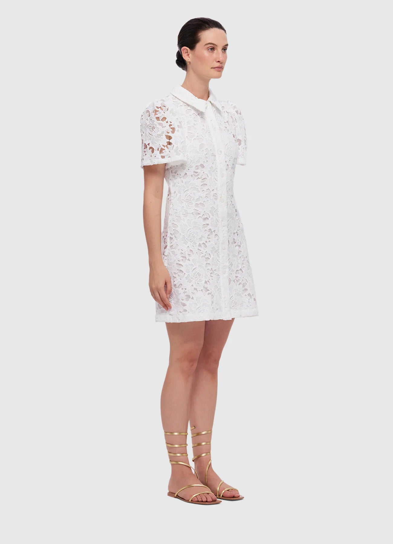 Brooke Lace Shirt Sleeve Mini Dress - Snow