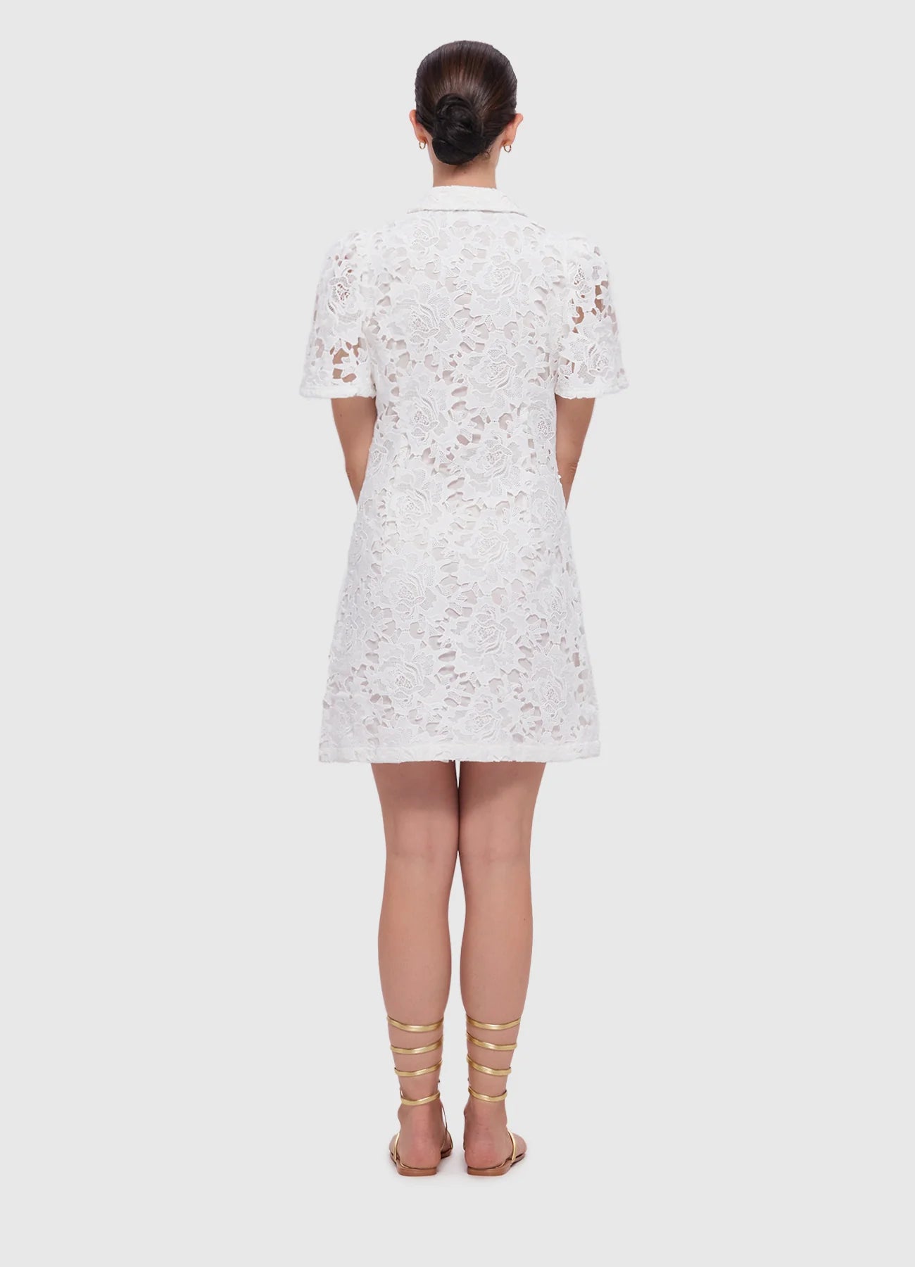 Brooke Lace Shirt Sleeve Mini Dress - Snow