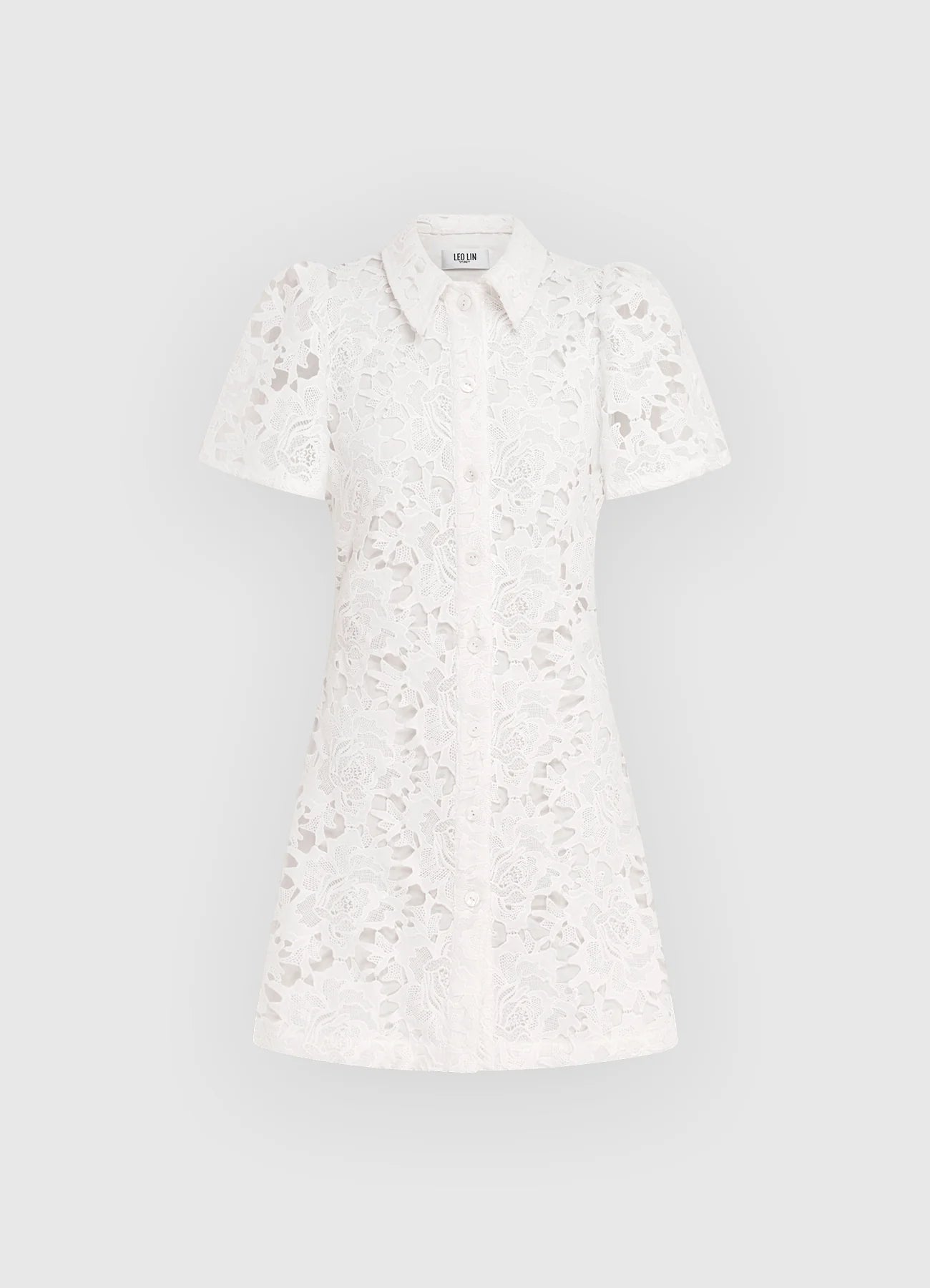 Brooke Lace Shirt Sleeve Mini Dress - Snow