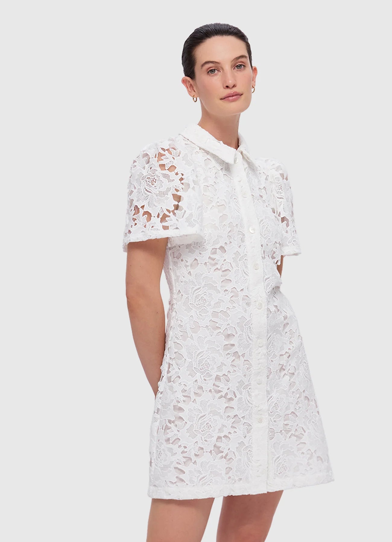 Brooke Lace Shirt Sleeve Mini Dress - Snow