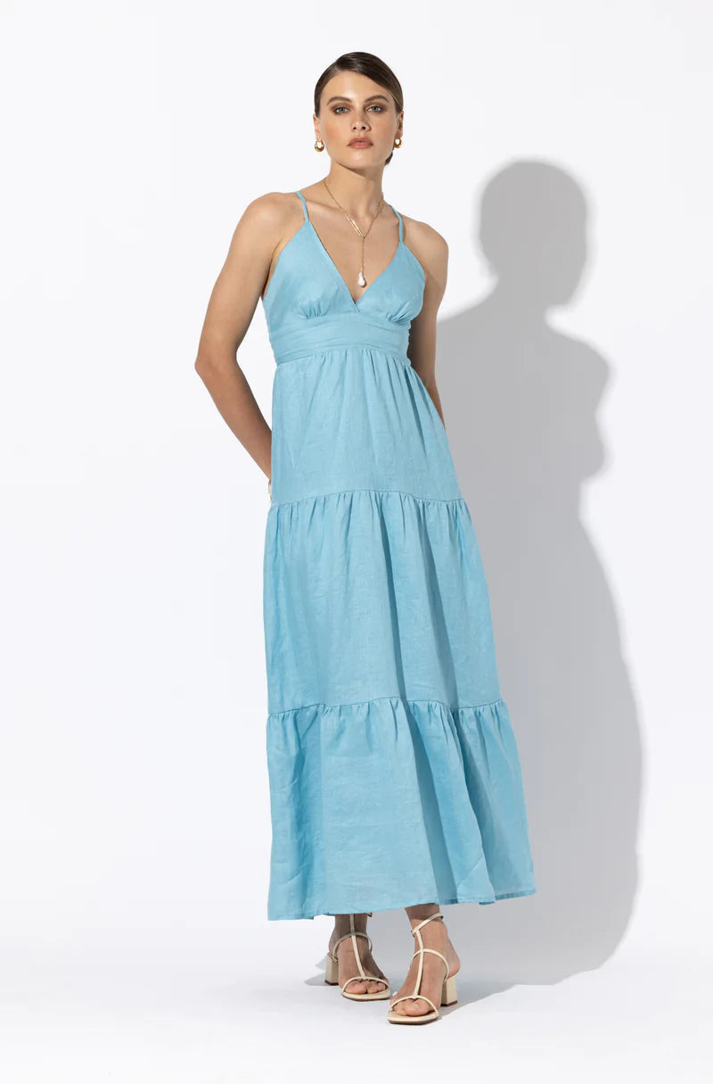 RACHEL LINEN MAXI DRESS IN GLACIAL