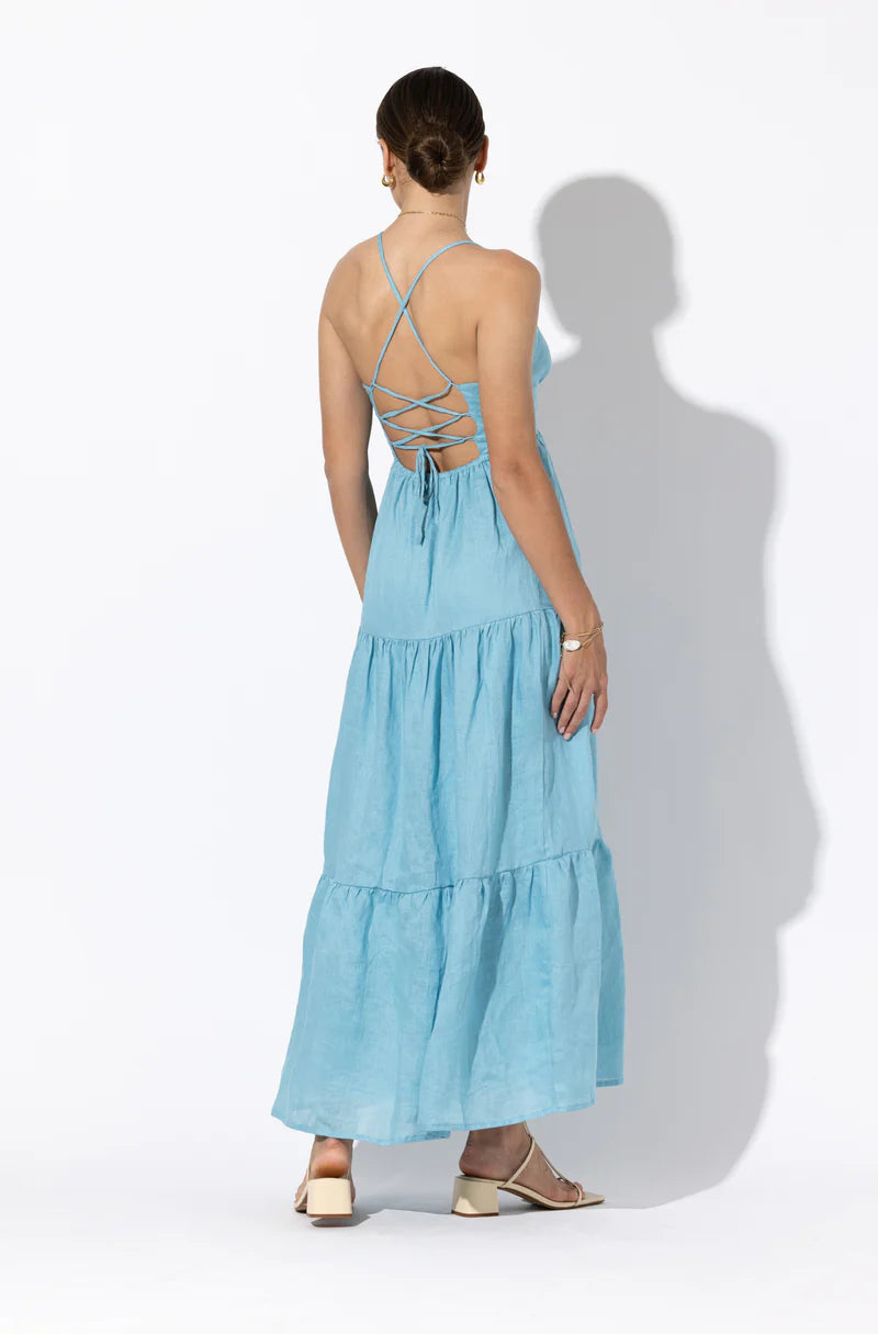 RACHEL LINEN MAXI DRESS IN GLACIAL