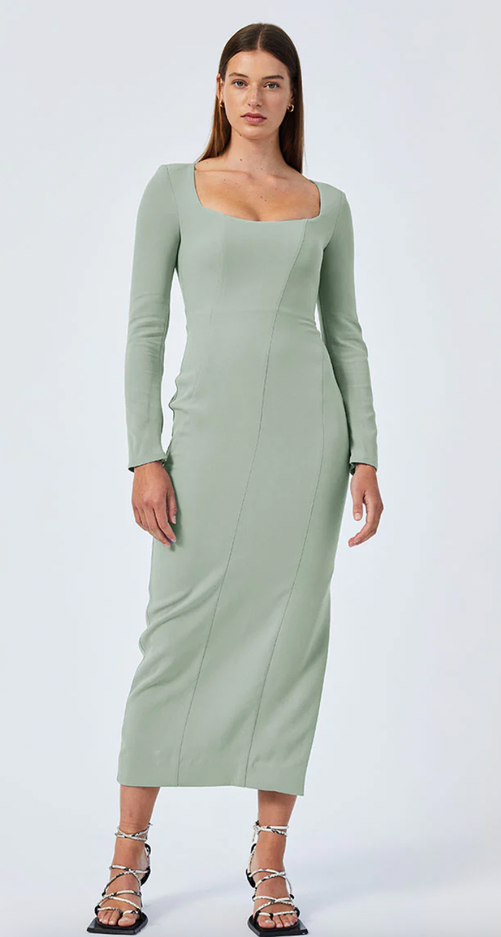 REMI LONG SLEEVE CORSET MAXI DRESS - SAGE