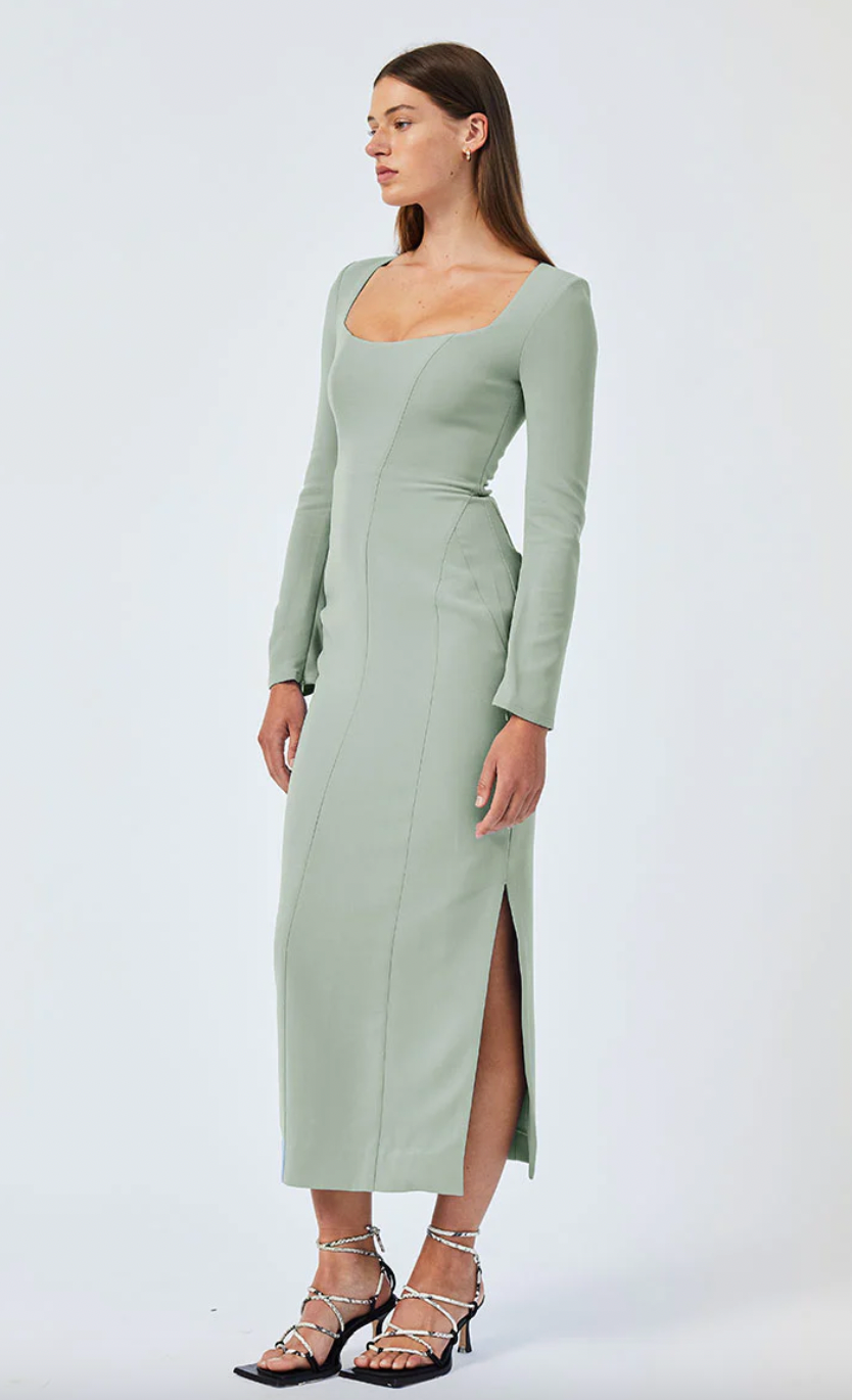 REMI LONG SLEEVE CORSET MAXI DRESS - SAGE