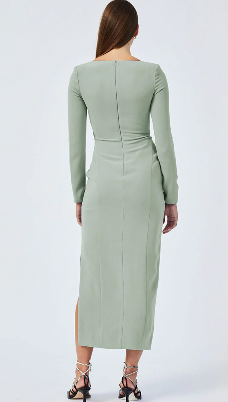 REMI LONG SLEEVE CORSET MAXI DRESS - SAGE