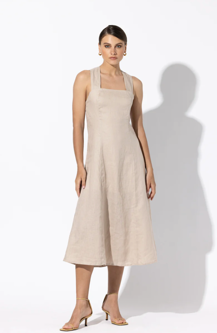 AMAL LINEN DRESS IN SAND LINEN