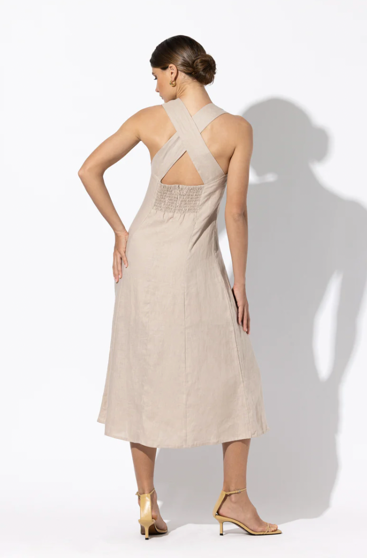 AMAL LINEN DRESS IN SAND LINEN