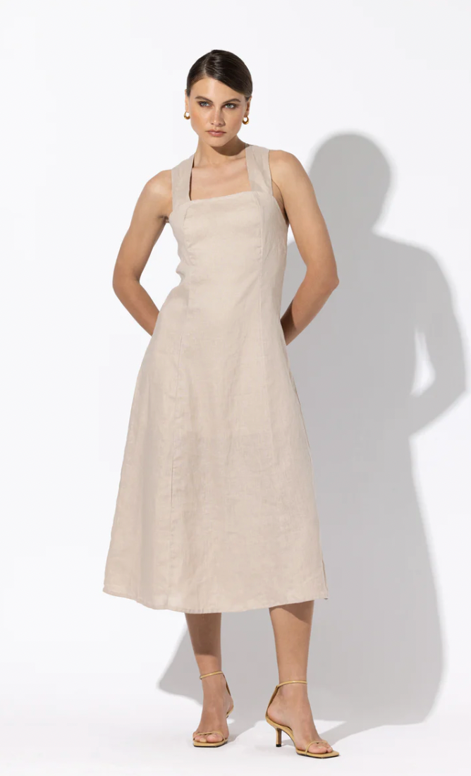 AMAL LINEN DRESS IN SAND LINEN