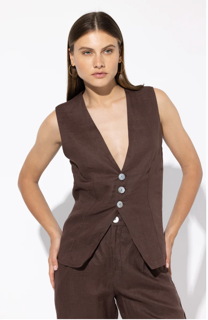 FIONA LINEN VEST COCOA