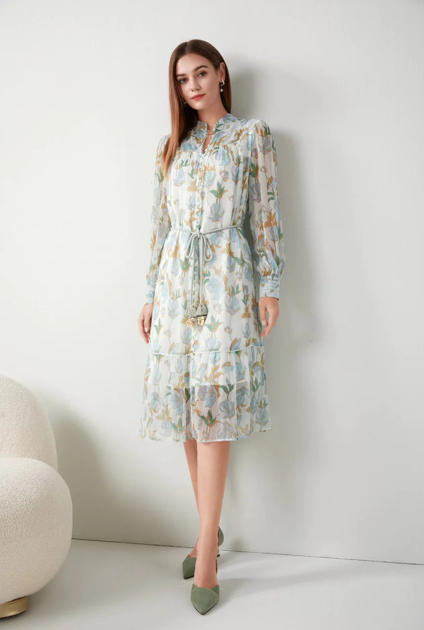 CHARLENE SILK LONG DRESS - PRINT