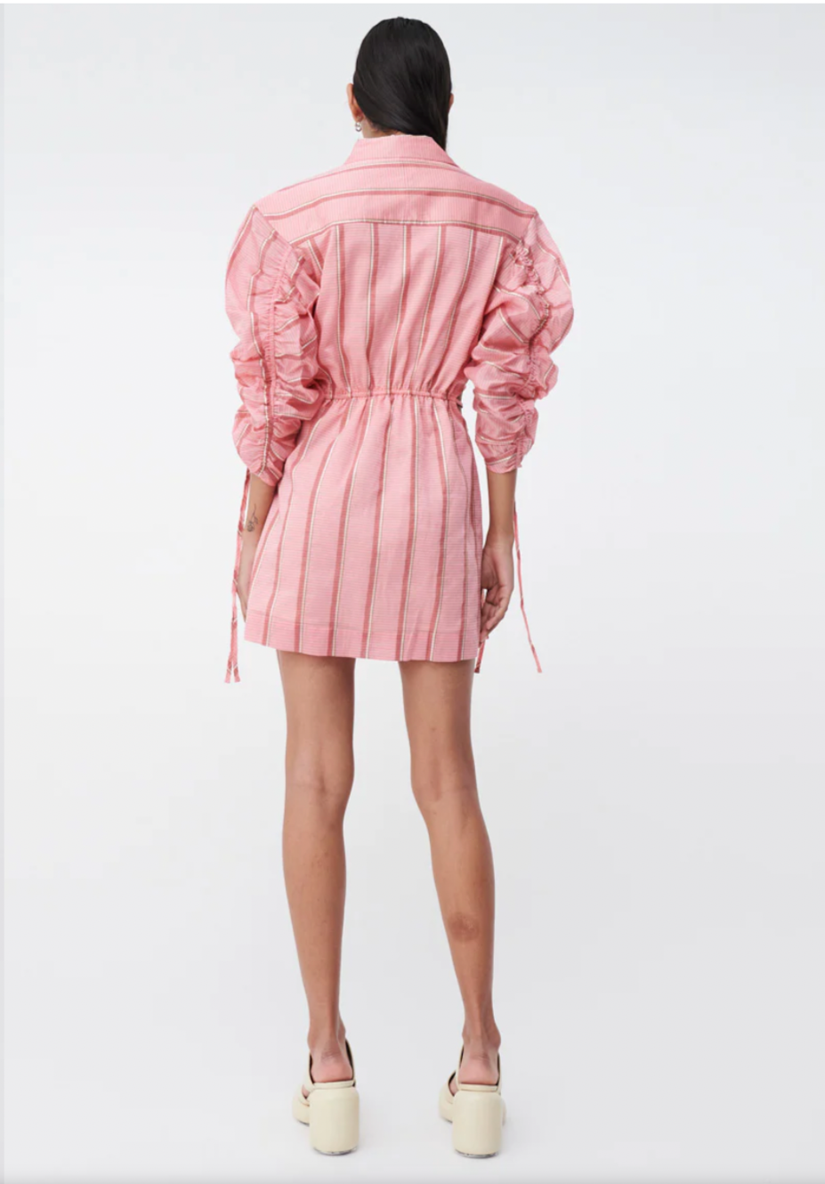 Pablo Ruched Sleeve Mini Shirt Dress - Pink