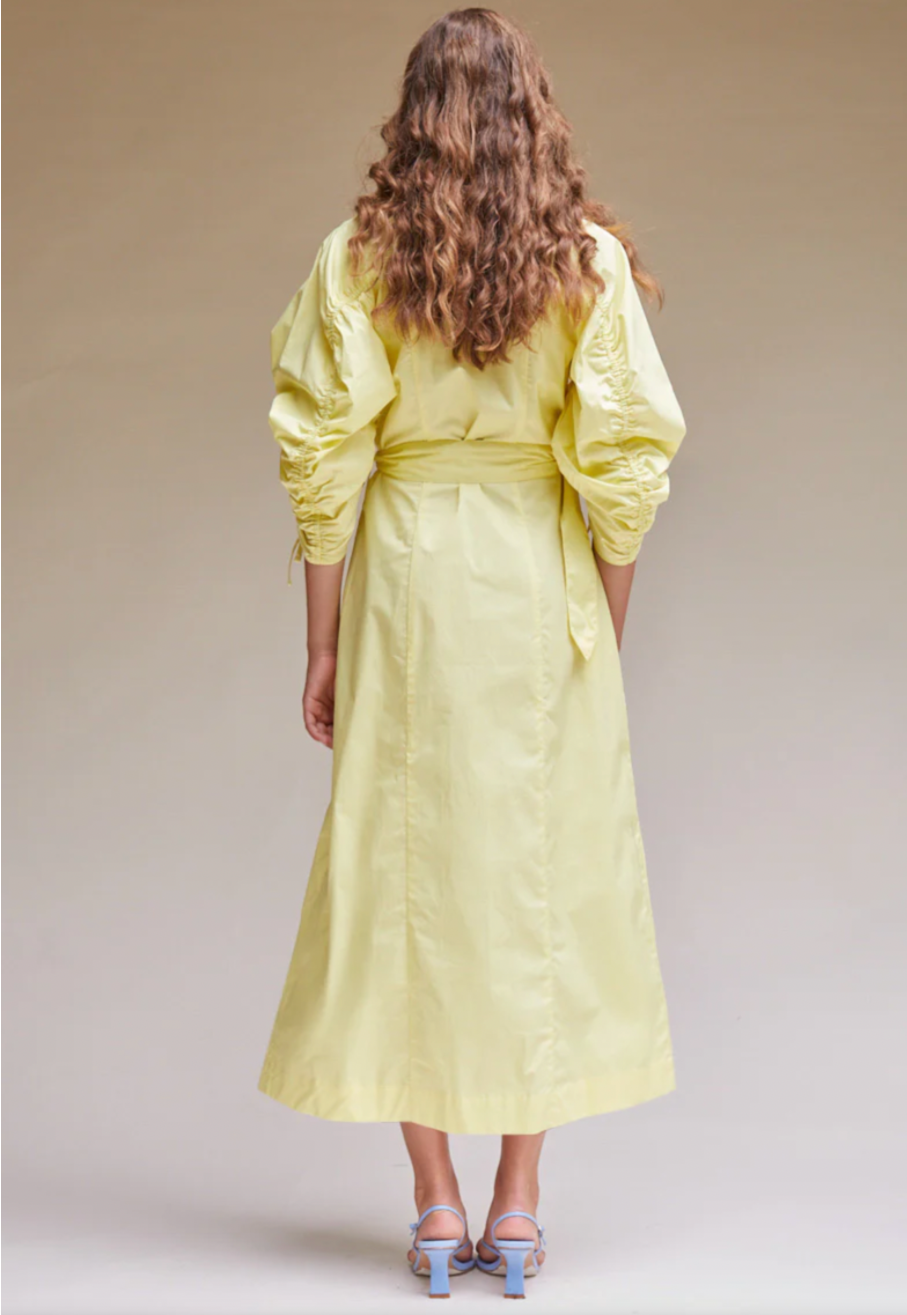 Tali Gathered Sleeve Shirt Dress - Lemon