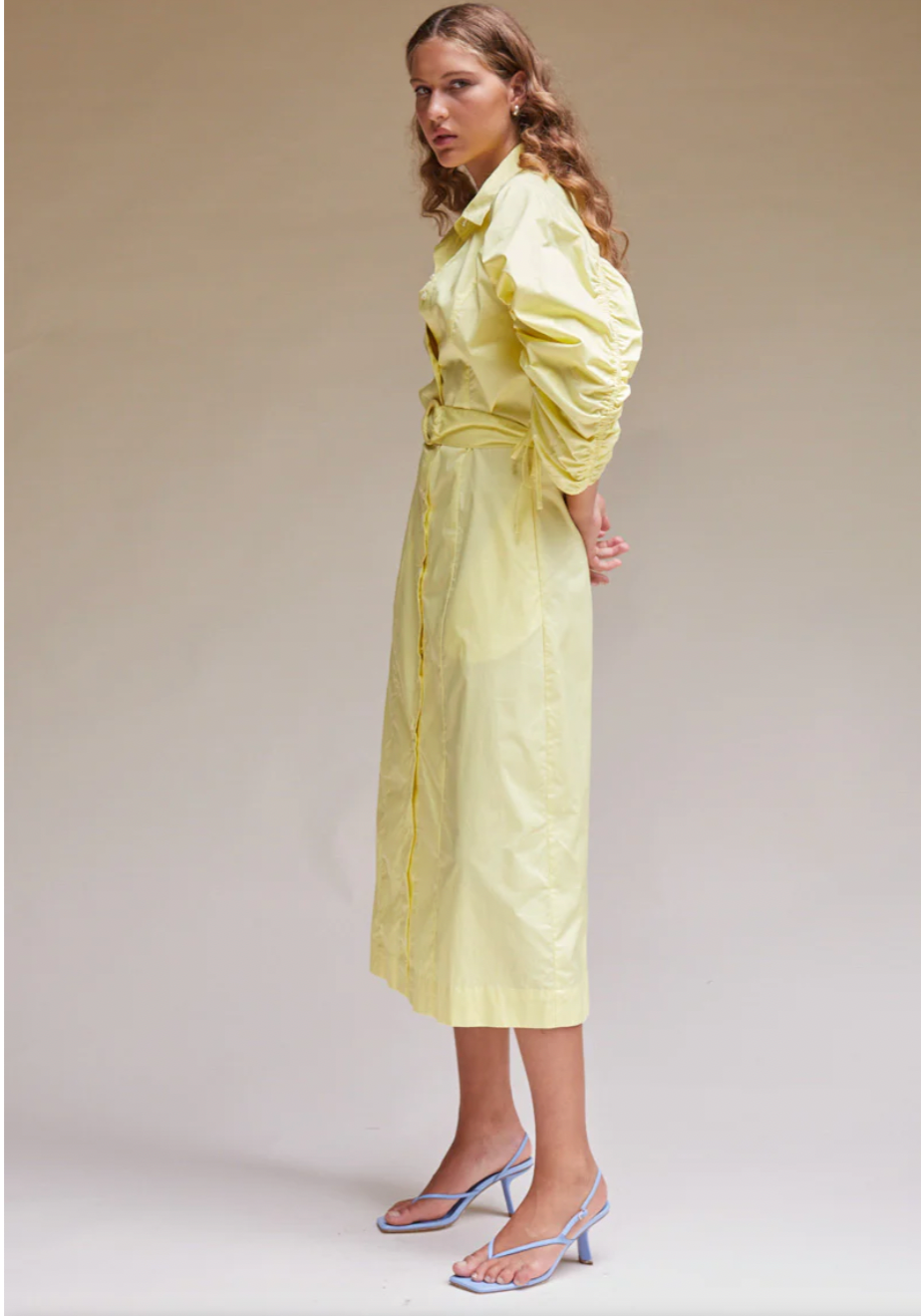 Tali Gathered Sleeve Shirt Dress - Lemon