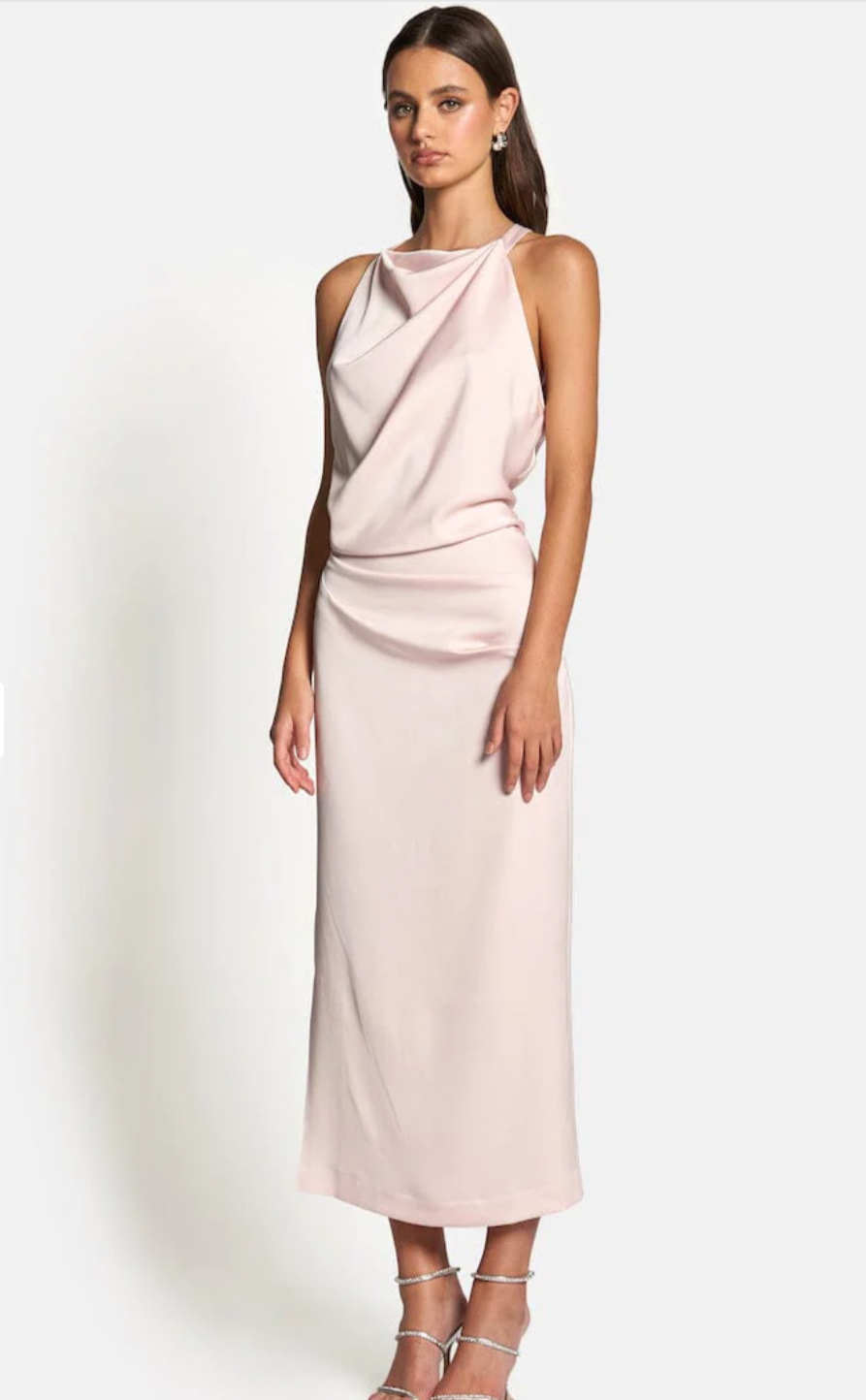 Amelie High Neck Satin Dress - Blush