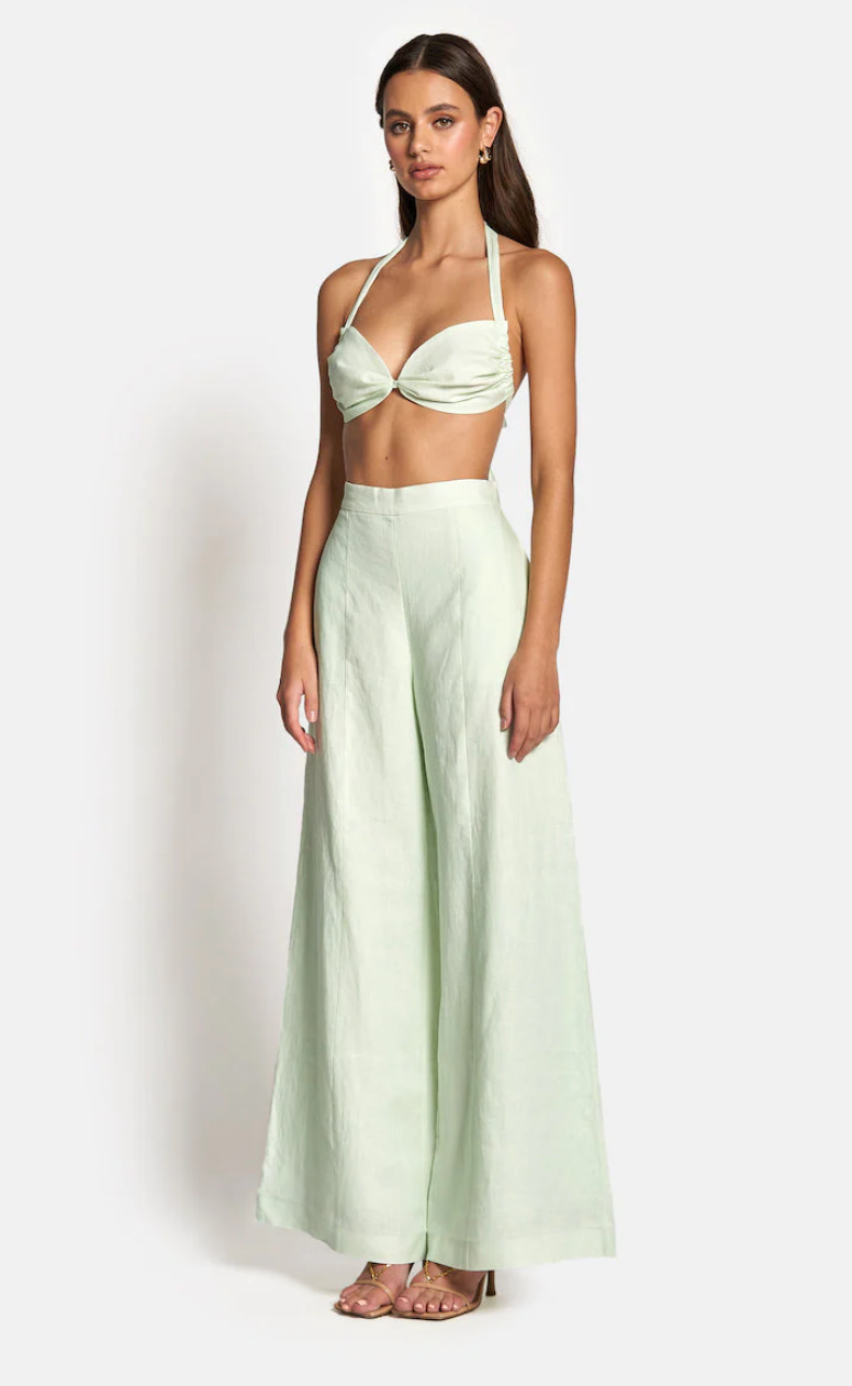 Capri High Waist Linen Pants - Mint