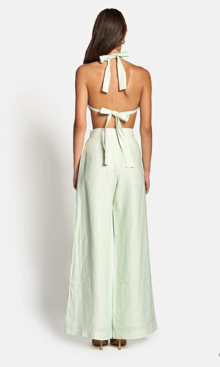 Capri High Waist Linen Pants - Mint