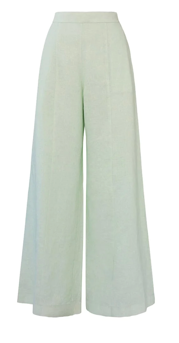 Capri High Waist Linen Pants - Mint