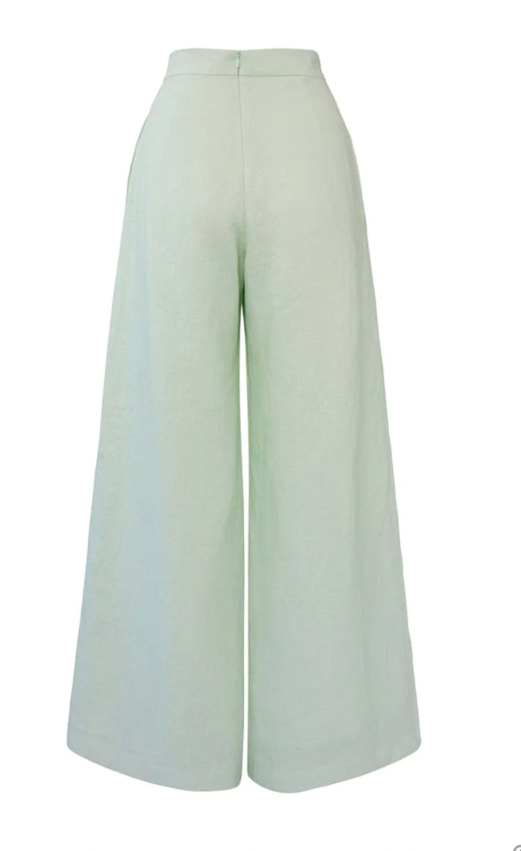 Capri High Waist Linen Pants - Mint