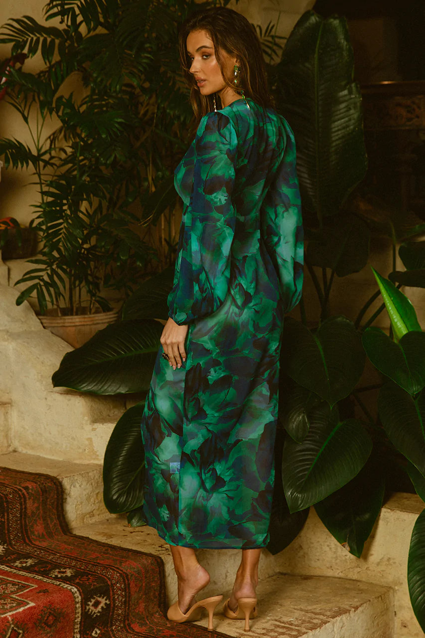 Calista MIDI DRESS - Green FLORAL Inanna Boutique Calista MIDI DRESS - Green FLORAL Inanna Boutique