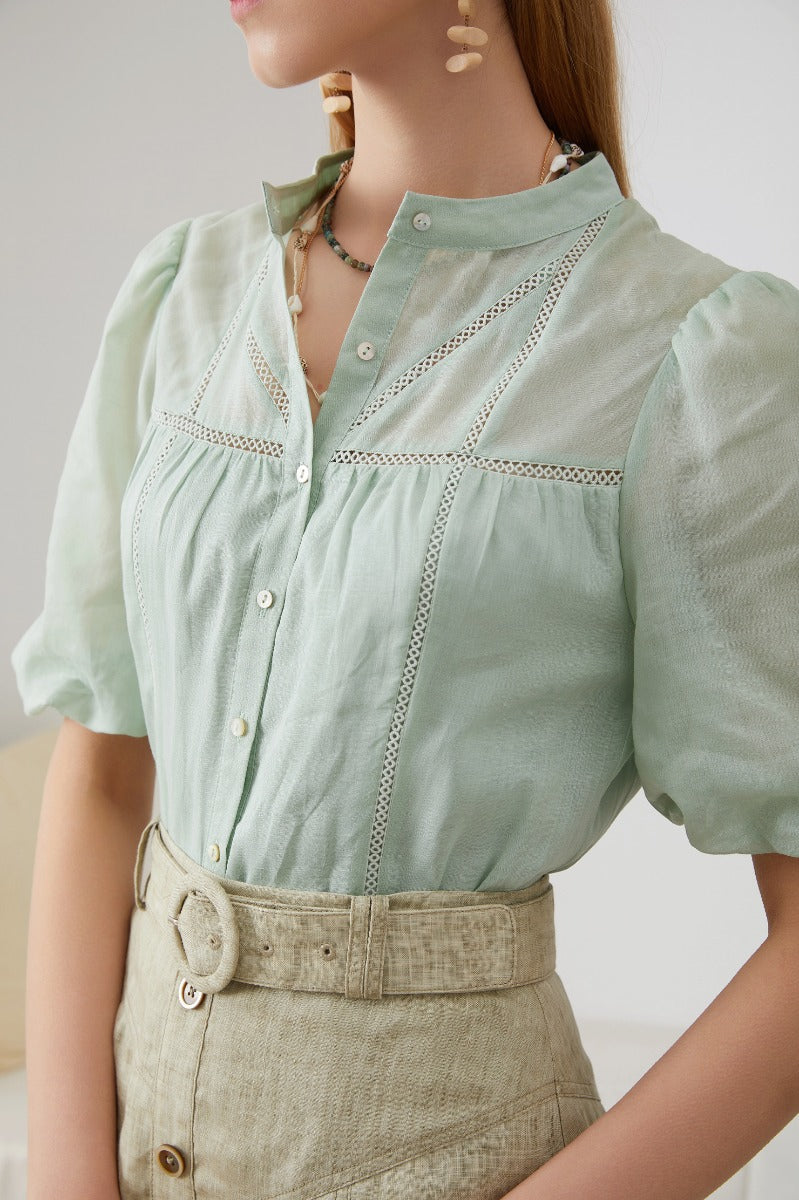 MEISSEN LINEN BLOUSE - CAMEO GREEN
